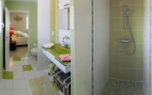 a bathroom with a shower and a sink at Chambres d'Hôtes Aube de Lune in Saint-Palais-sur-Mer