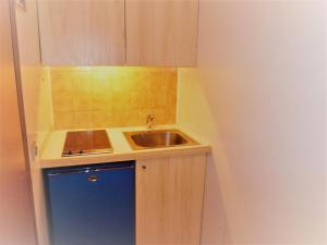 una piccola cucina con lavandino e lavastoviglie di Résidence Le Palafour - Studio 2 personnes à Tignes au pied des pistes, des commerces, de l'ESF et de l'office du tourisme dans le quartier du lac. Appa MAE-2160 a Tignes