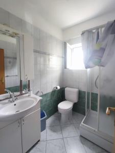 ein Badezimmer mit Waschbecken, Toilette und Dusche in der Unterkunft Ravkin Apartments in Zadar + 55 Fotos