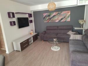 a living room with a couch and a table at Ria in Jesenice