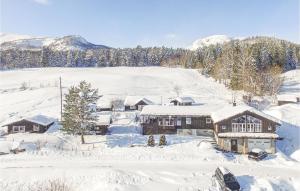 an aerial view of a house covered in snow at Lovely Home In Rysstad in Rysstad +26 photos