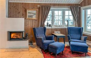a living room with two chairs and a fireplace at Beautiful Home In Sjusjøen With Wifi in Sjusjøen