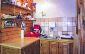 kuchnia ze zlewem i blatem w obiekcie Holiday Home Drezdenko Lubiatów Ii w mieście Lubiatów