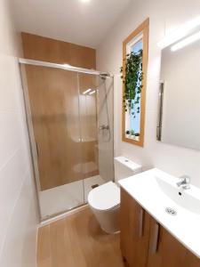 une salle de bain avec une douche, des toilettes et un lavabo dans l'établissement Good Energy Rooms, à Alicante