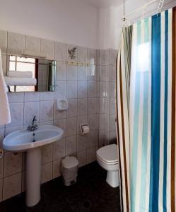 een badkamer met een wastafel, een toilet en een douche bij Apartments Dimitra in Kámpos