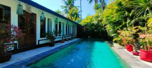 a swimming pool in front of a house at Rumah TONTON, Charming cottage in a pop-art atmosphere in Kubutambahan +41 photos
