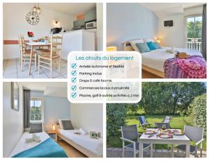 a collage of photos of a bedroom and a living room at ღ L'Oasis du Golf - Paisible maison proche Mer in Talmont