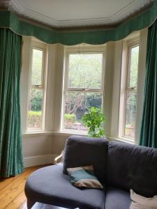 a living room with a couch and two windows at stay wise in Dublin
