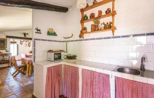 une cuisine avec un évier et un micro-ondes dans l'établissement Nice Home In Higuera De La Sierra, à Higuera de la Sierra