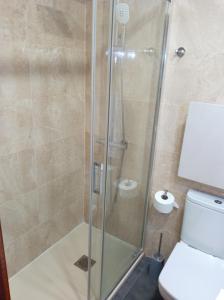 un bagno con doccia in vetro e WC di Centro de Bilbao, amplio, ascensor a Bilbao Altre 12 foto