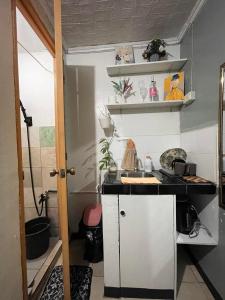 a small kitchen with a sink and a counter at Nordic Style Homestay Davao in Davao City +20 photos