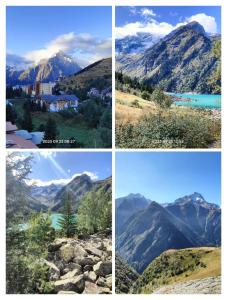 Cuatro vistas diferentes de una montaña en cuatro imágenes diferentes en Studio Cabine 4 pers Les2Alpes 21m², en Les Deux Alpes