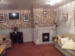 a living room with a fireplace and a tv on the wall at Harmony Inn - Kingscourt in Killarney