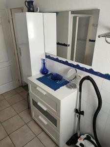 a bathroom with a sink and a mirror at Petit nid d amour in Argelès-sur-Mer