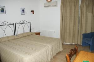 1 dormitorio con 1 cama, mesa y sillas en Hotel Juan Francisco, en Güéjar-Sierra