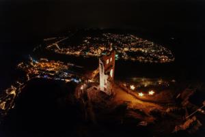 an aerial view of a city at night at Alte Brennerei Apartments in Traben-Trarbach