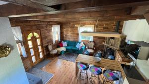 an overhead view of a living room in a log cabin at Casa Adrian in Cluj-Napoca