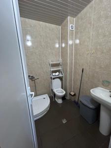 a small bathroom with a toilet and a sink at Family Trip in Kutaisi