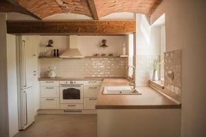 a kitchen with a stove and a sink in it at Bohdašín 17 in Červený Kostelec