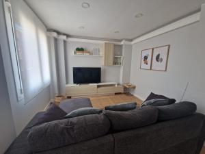 a living room with a couch and a television at Apartamento Cancela, super luminoso y bien situado in A Coruña