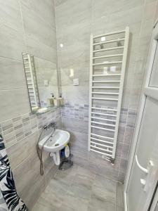 a bathroom with a sink and a mirror at Montenegrina Apartment in Budva