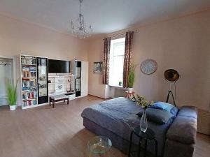 TV a/nebo společenská místnost v ubytování Nr 2 Gemütliche Suite mit King-Size Bett und Essbereich im Zentrum im Neubarockstyle