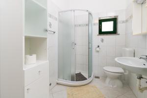a bathroom with a shower and a toilet and a sink at HAUS RITA in Labin +55 photos
