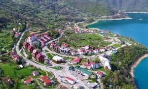 an aerial view of a village on a hill next to a lake at Kulic 2 in Plužine