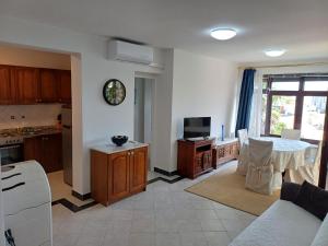 a kitchen and living room with a couch and a table at Apartmani Saška 1 in Privlaka