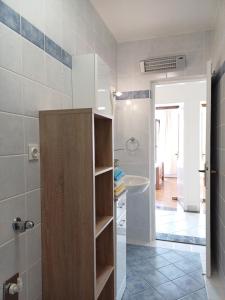 a bathroom with a shower and a toilet and a sink at Apartmani Saška 1 in Privlaka +20 photos