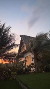 a house with a straw roof and a palm tree at Lu Iba in Tlachicón