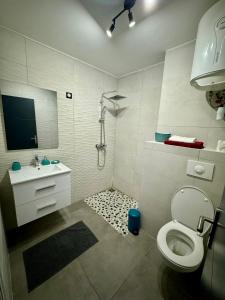 a bathroom with a toilet and a sink at Escapade Panoramique Appt prestige vue mer in Fort-de-France +7 photos