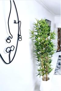 une plante dans une pièce à côté d'un miroir dans l'établissement Tropical Luxe Modern Townhouse, à Montego Bay