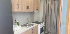 a small kitchen with a sink and a stove at SKIATHOS MODERNO in Skiathos