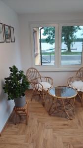 a room with chairs and a table and a potted plant at NAD JEZIOREM - Apartamenty in Brenno