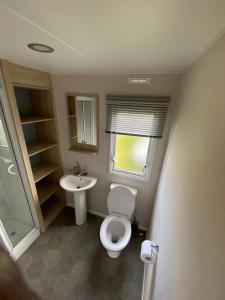 a small bathroom with a toilet and a sink at The Link Inn in Allhallows