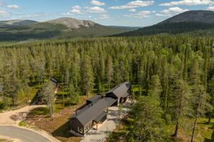 an aerial view of a house in the middle of a forest at Villa Kuusi by HiYlläs in Äkäslompolo