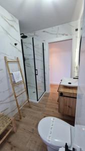 a bathroom with a toilet and a sink at Apartamentos Puerto Camariñas in Camariñas +31 photos