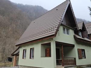 LotrioaraにあるCarla Maria Houseの山を背景に屋根を持つ白い家