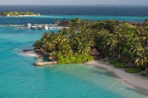 an aerial view of an island in the ocean at Sheraton Maldives Full Moon Resort & Spa in North Male Atoll