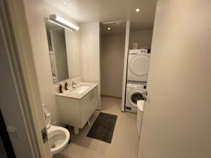 a bathroom with a sink and a washing machine at inuit Bolig & Apartments in Nuuk +37 photos