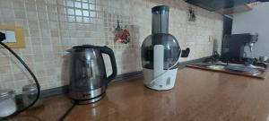 a kitchen counter with a coffee maker and a blender at Villa Nathanael in Pogradec