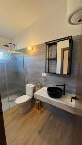 a bathroom with a sink and a toilet and a shower at Casa de huéspedes Arroyo Bujías - 3 habitaciones con baño privado individual in Alora