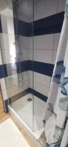 a shower with a glass door in a bathroom at Bulle marine paisible proche de la gare et du port in Brest