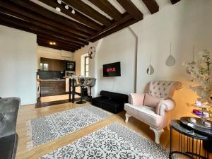 ein Wohnzimmer mit einer Couch und einem Sessel in der Unterkunft Nid de Montereau - Centre - 4 personnes in Montereau-faut-Yonne