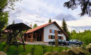 a house with a car parked in front of it at QESTIA Escape in Sicasău