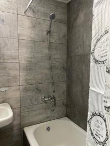a bathroom with a shower and a tub and a sink at Cómodo departamento céntrico in Mendoza +49 photos