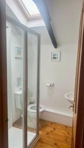 a bathroom with a toilet and a sink at Honeysuckle Cottage by The Sea in Mousehole