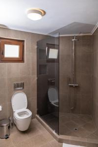 un baño con inodoro y ducha en ILIOS Luxury Apartment, en Nea Iraklitsa 40 fotos más