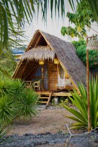 uma pequena cabana com telhado de palha num jardim em Tongo Hill Cottages em Moalboal
